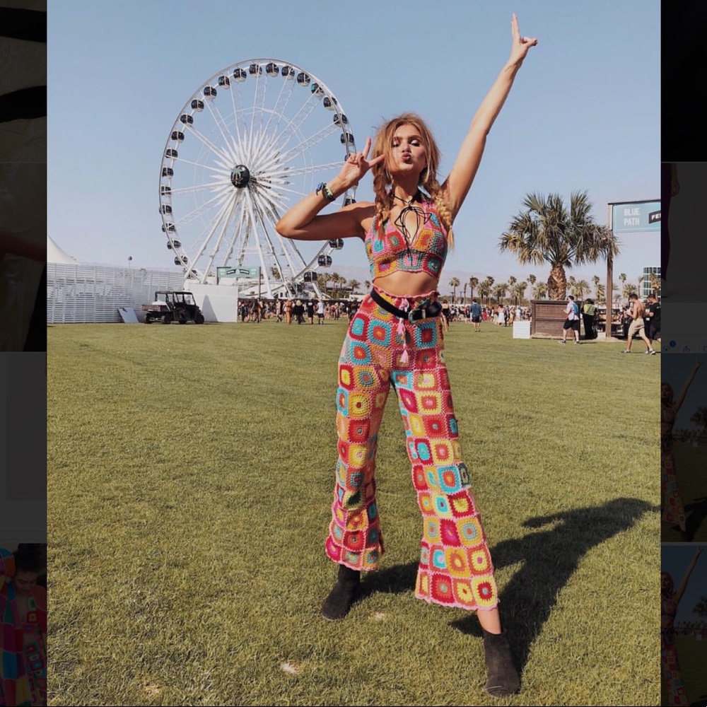 shop fluffy rainbow crochet flare pants & crop top